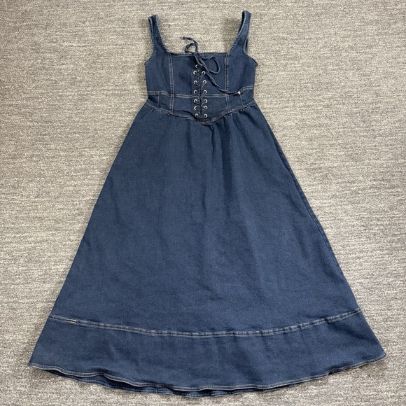 Moon River Dresses & Skirts - Moon River Denim Dress Women Small Midi Corset Style Smocked Prairie Farm Jean